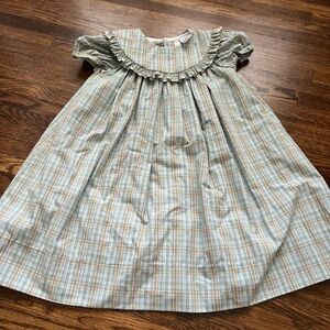 Bailey Boys Girls Plaid Ruffle Collar Dress in Sage and Cream